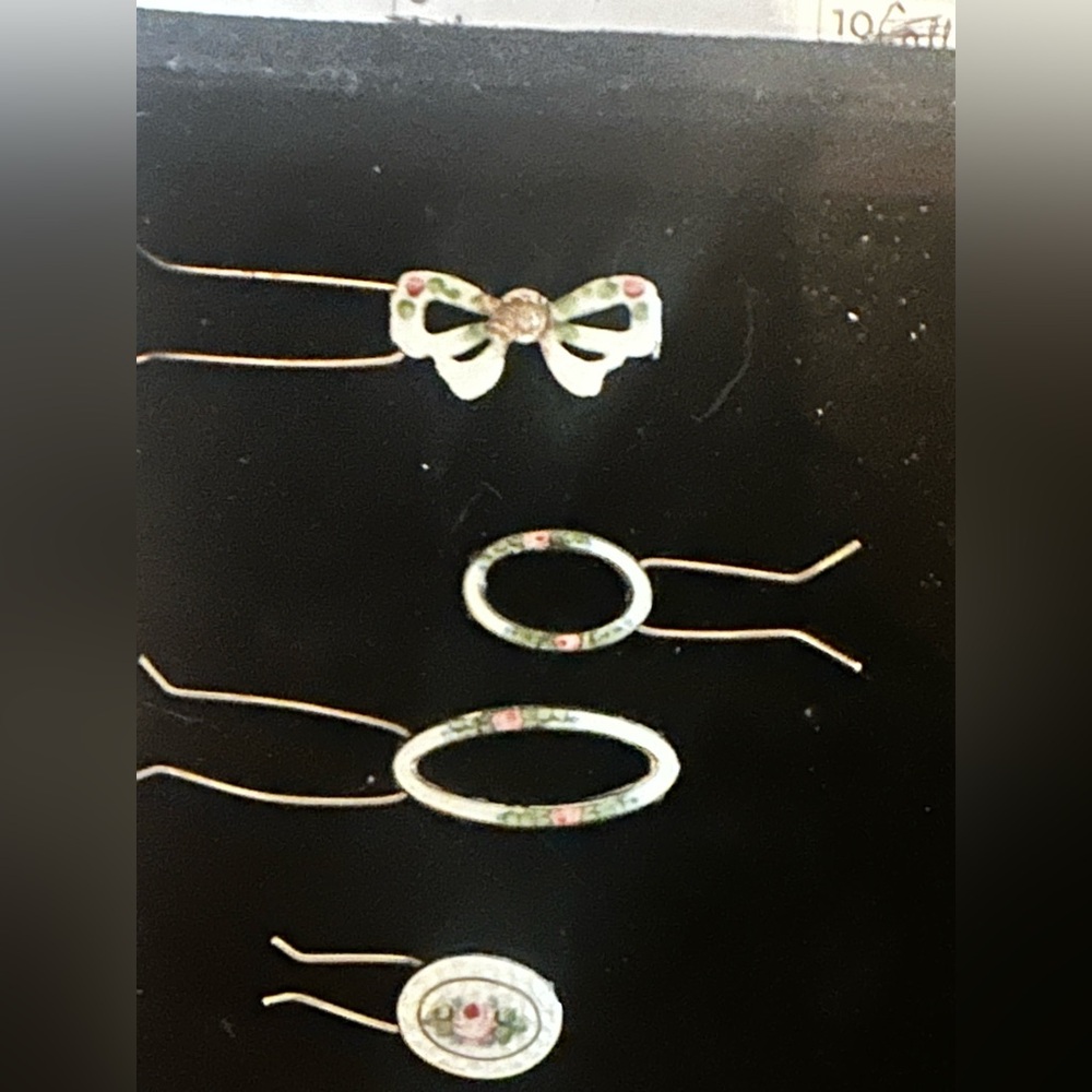 3 Sterling Guilloche White Enamel Dainty Barrettes
